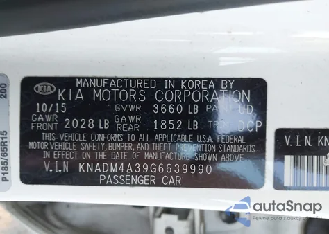 2016 Kia Rio Lx from USA, damaged, VIN KNADM4A39G6639990